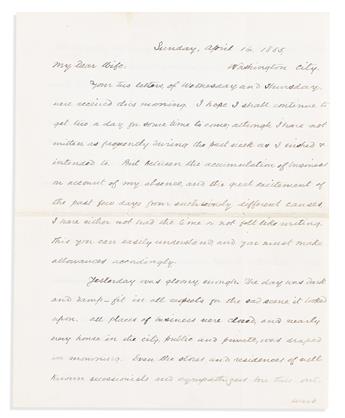 (ABRAHAM LINCOLN.) Three evocative items from the week of the Lincoln assassination: a playbill, Green Room ticket, and letter.